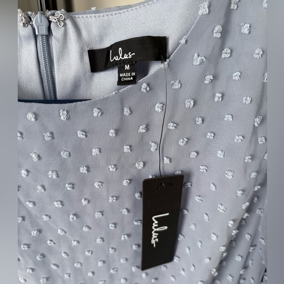 Lulus Light Blue Swiss Dot Long Sleeve Tie-Front Mini Dress size M - Picture 6 of 9